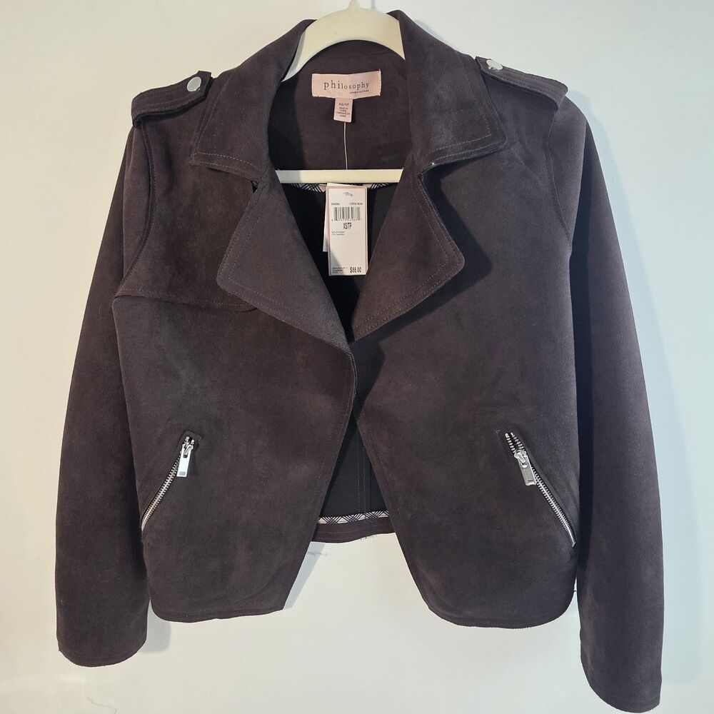 NWT Philosophy Womens Size XS Brown Coffe Bean Suede Moto Motorcycle Jacket NEW
